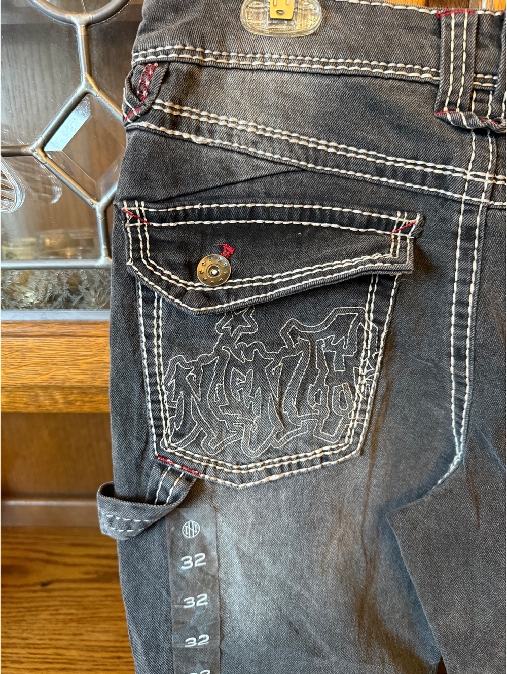Ninth Hall Zumiez Signal Jeans 32 Black Graffiti Embroidered Carpenter Grunge